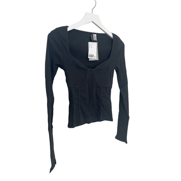 H&M Dark Gray Corset Style Ribbed Long Sleeve Top - Picture 6 of 7